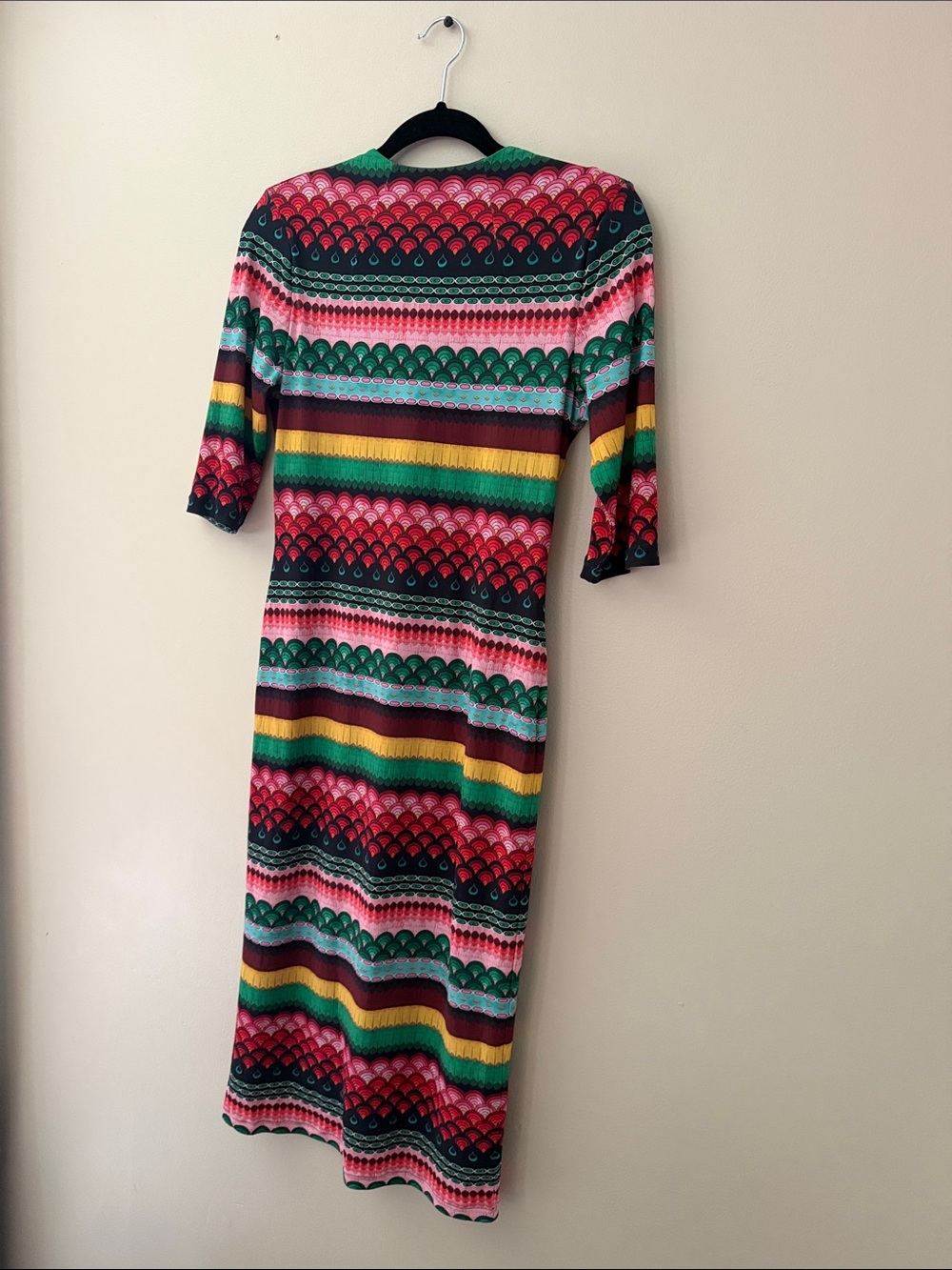 Alice + Olivia Multicolor Striped Midi Dress in Pink, Green, Yellow and Burgundy